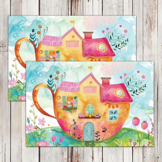 SEDA PAPEL TISSUÊ DECUPAGEM CASA XÍCARA DE CHÁ CAPRICHO (WHIMSICAL TEA CUP HOUSE DECOUPAGE TISSUE PAPER)