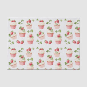 Seda Papel Tissue Estampado com Cupcakes de Morango Ros