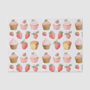Seda Papel Tissue Estampado com Cupcakes de Morango Ros