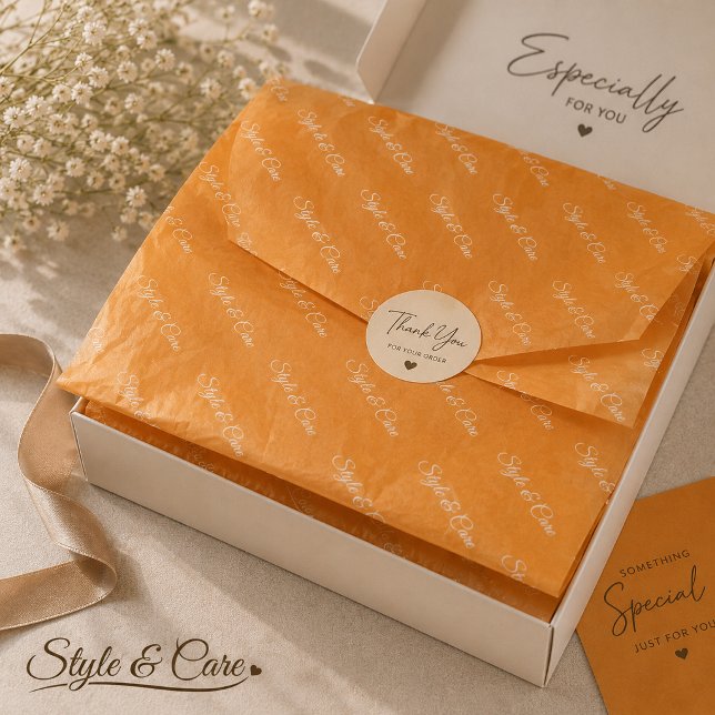 Seda Papel Tissue Laranja com Padrão de Nome Personaliz (Elegant Custom Name Pattern Orange Tissue Paper)