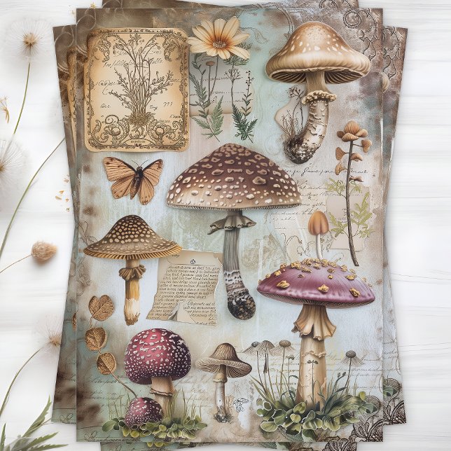 SEDA PAPEL TISSUE POSTER DE DESCOUPAÇÃO DO WILHROOMS (WILD MUSHROOMS POSTER DECOUPAGE TISSUE PAPER)