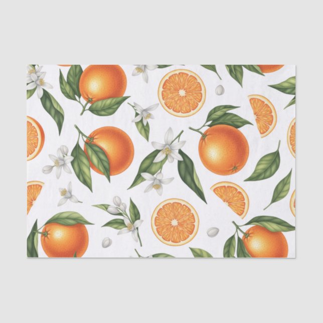 Seda Papel Tissues com Estampa Botânica de Laranja em A (Frente )