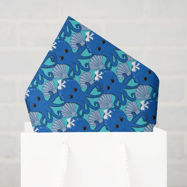 Seda Papel Toalha de Presente com Polvo Kawaii e Concha (Sacola de presentes)