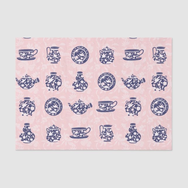 Seda Papel Trato de Porcelana Chinês Azul (Frente )