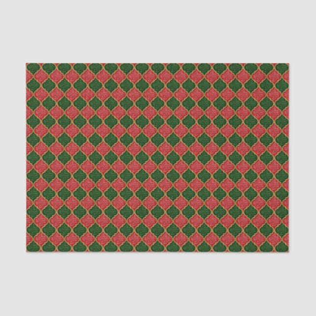 Seda PAPEL WRAP DE TECIDO Dourado--Verde-Sequins-Vermel (Frente )
