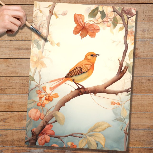 Seda Pássaro em Florais 5 Papel de Decoupage (Criador carregado)