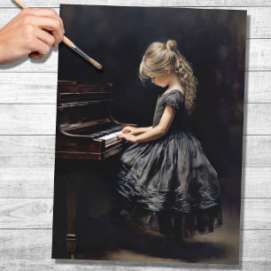 Seda Pequena Garota Jogando Piano 1 Papel de Decoupage