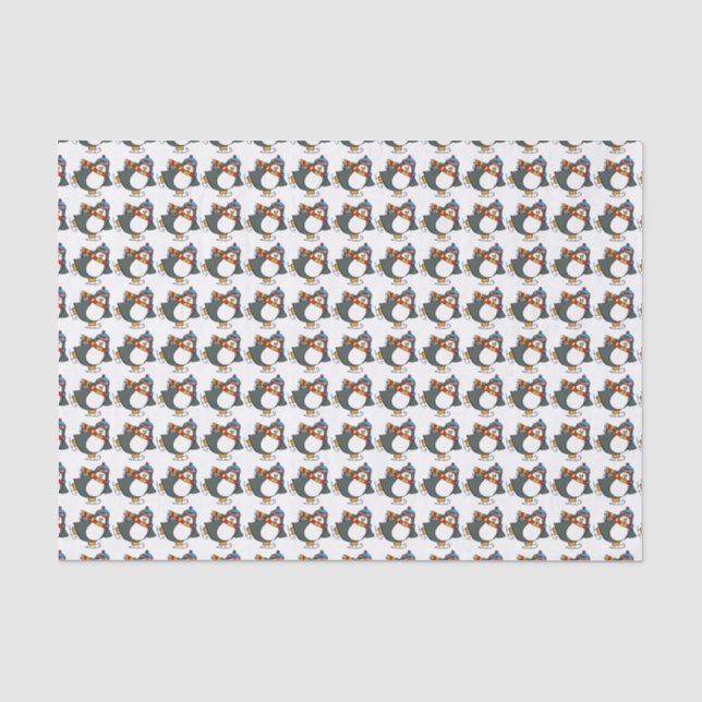 Seda Pinguins de patinação - Papel de tecido no feriado (Frente )