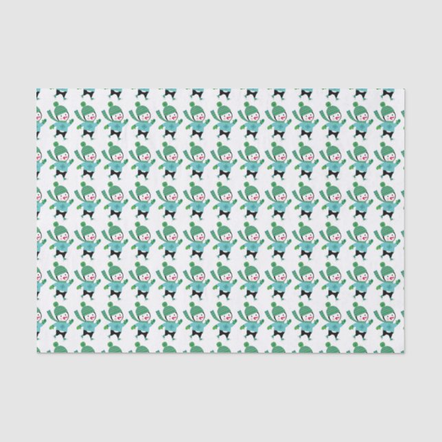 Seda Pinguins de patinação - Papel de tecido no feriado (Frente )