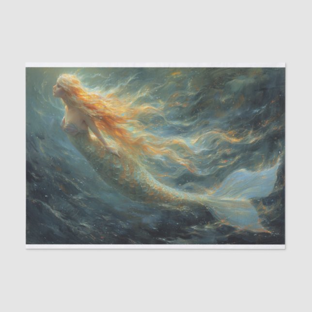 Seda Pintura a óleo de papel tecido de sereia (Frente )