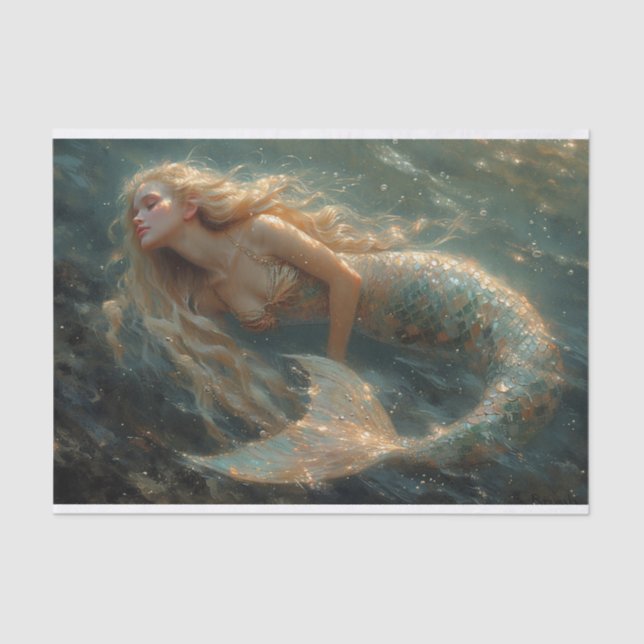 Seda Pintura a óleo de papel tecido de sereia (Frente )