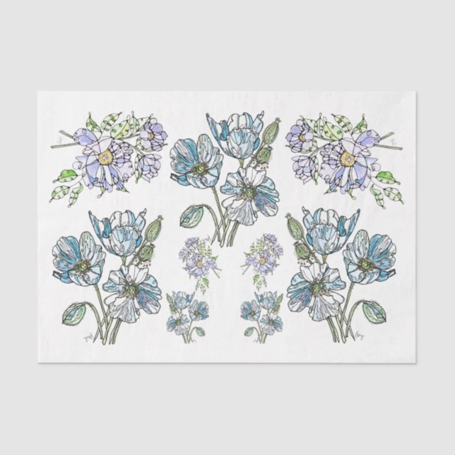 Seda Poppies & Peonias - Papel Tecido de Desligar (Frente )