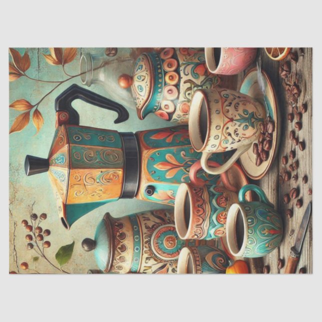 Seda Pote de café retrô e papel de tecido em janelas (Frente )