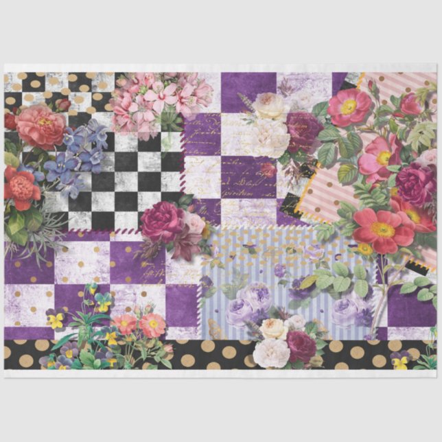 Seda Primavera Whimsy verifica o papel de tecido de dis (Frente )