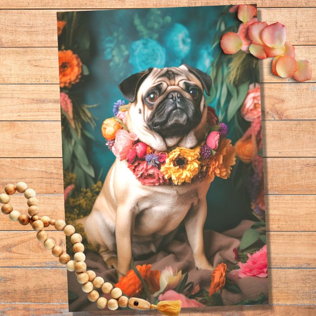 Seda Pug no Floral 1 Papel de Decoupage (Criador carregado)