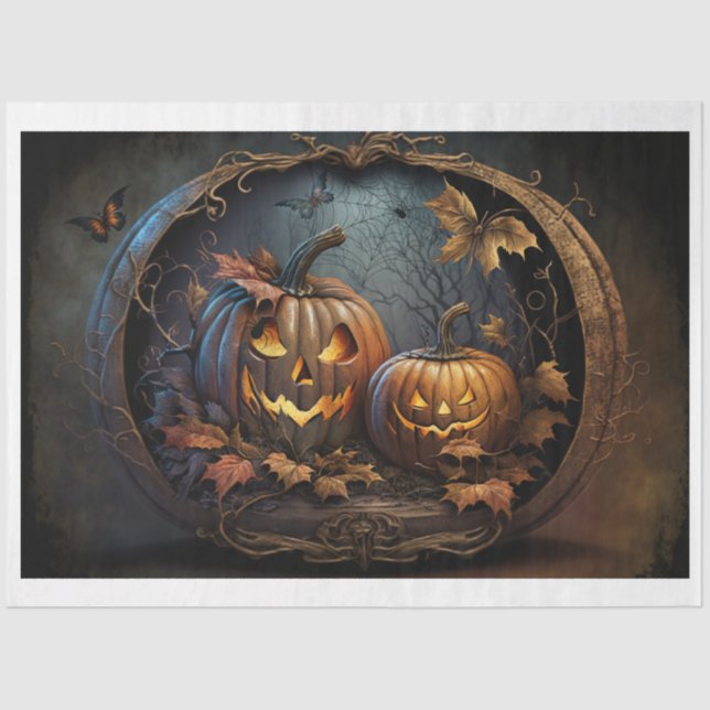 Seda Pumpkins de Halloween de Papel Tecido (Frente )