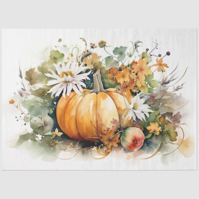 Seda Pumpkins e Florais 1 Papel de Decoupage (Frente )