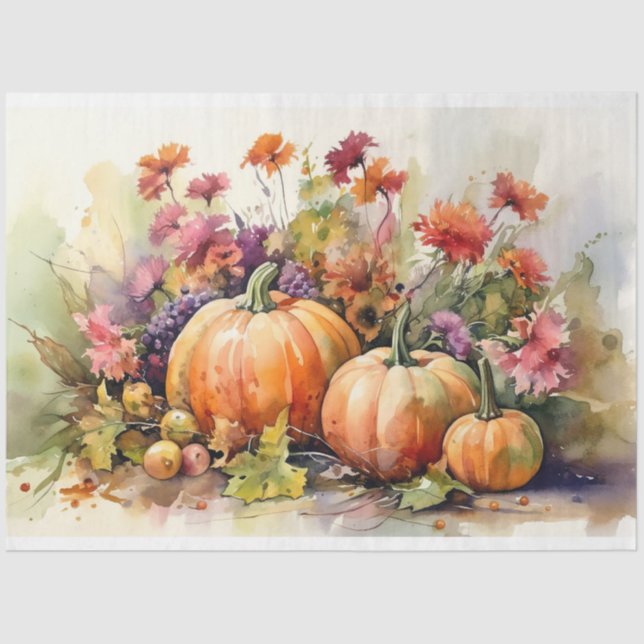 Seda Pumpkins e Florals 7 Papel de Decoupage (Frente )