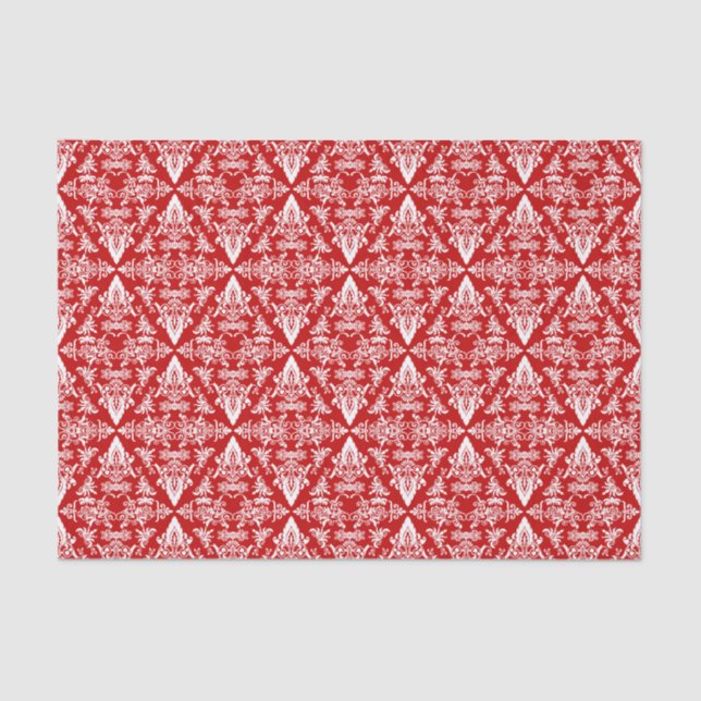 Seda Quebra de papel em tecido branco-vermelho do Damas (Frente )