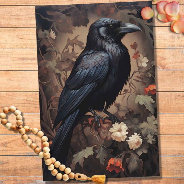 Seda Raven em Flores 4 Papel de Decoupage (Criador carregado)