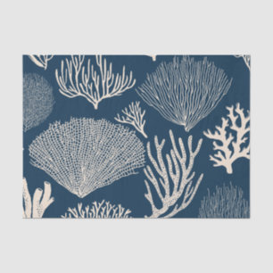 Seda Recife de coral em papel de tecido azul marinho