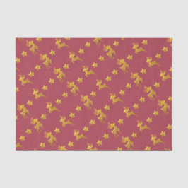 Seda Reindeer de ouro no papel vermelho