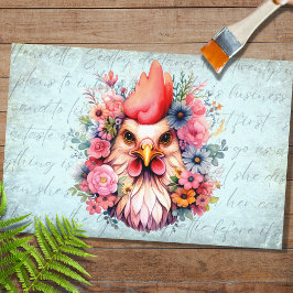 Seda Retrato de frango nas flores 4 papel de desdobrame