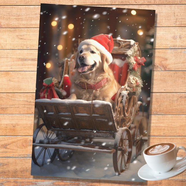 Seda Retriever de ouro no Papel de Decoupage do Sleigh  (Criador carregado)