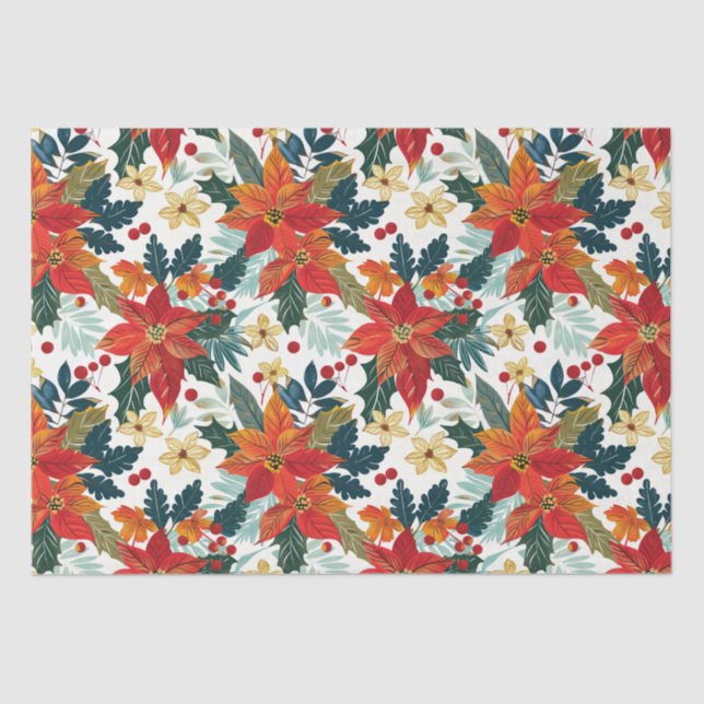 Seda Retro Poinsettia Papel Festivo Para Os Tecidos De  (Frente )