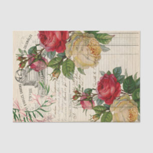 Seda Rosas e Papel Tecido de Decoupage de Ephemera Flor