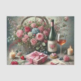 Seda Rosas Românticas Vinho de Dia dos Namorados Papel