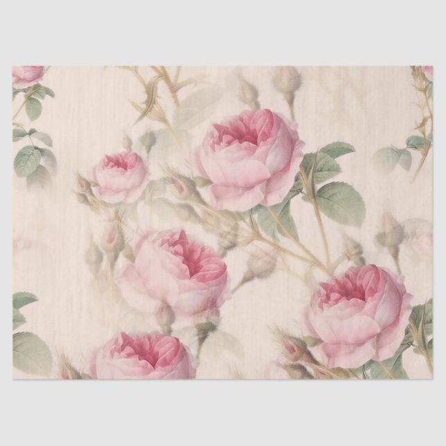 Seda Rosas rosa Vintage Papel de Tecido (Frente )