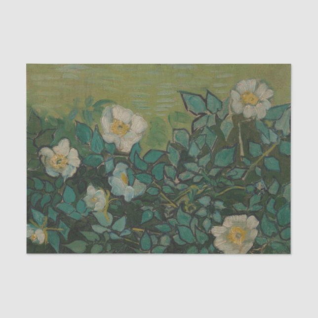 Seda Rosas Silvestres de Vincent Van Gogh Papel Tecido (Frente )