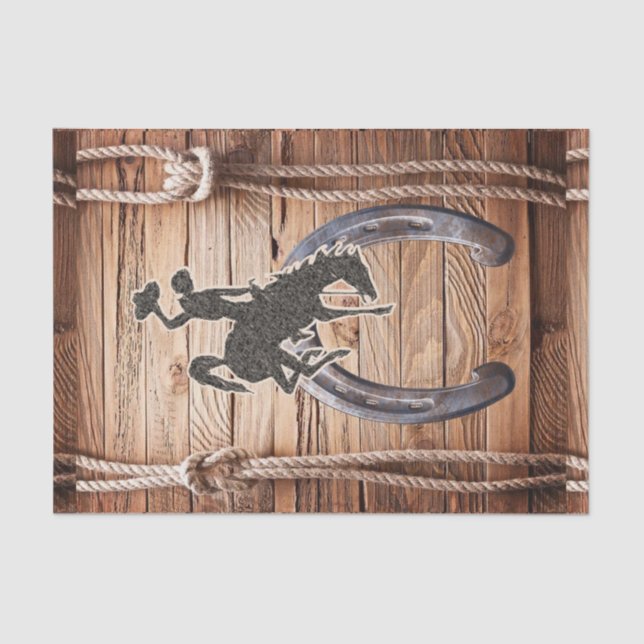 Seda Rótulo de Papel Tecido Rodeio Cowboy Rope Saddle (Frente )