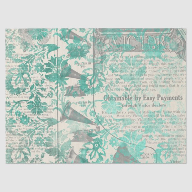 Seda Série de Papel Turquesa Ephemera Design 4 (Frente )