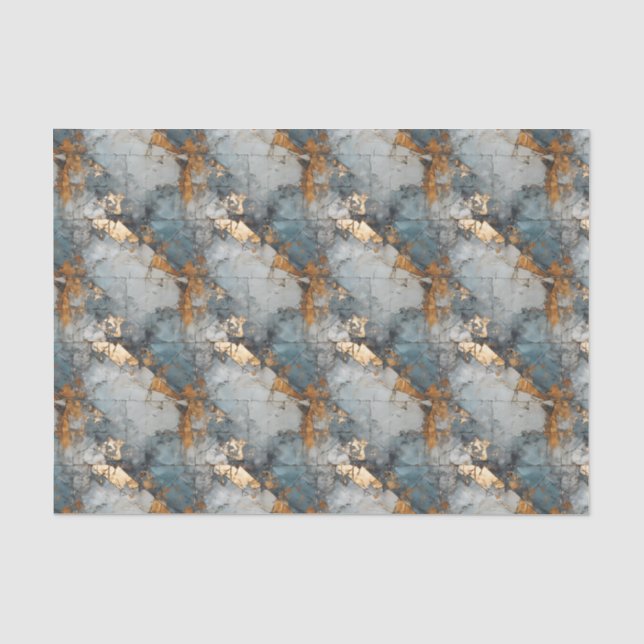 Seda Shabby Dusty Blue e Dourado Papel de Decoupage de  (Frente )