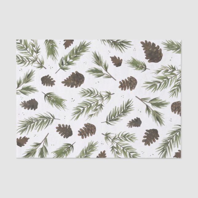 Seda Sprigs do pinho da aguarela, lenço de papel (Frente )