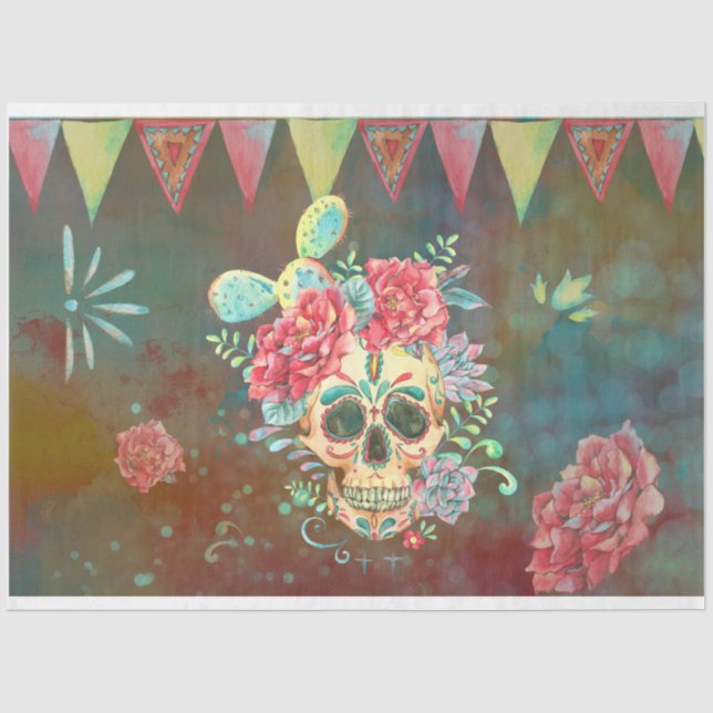 Seda Sugar Skull Dia De Los Muertos - Papel Decoupage (Frente )
