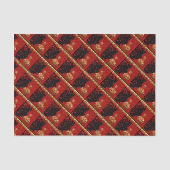 Seda Suíno-branco Ano-chinês Zodiata - Papel de Tecido  (Frente )