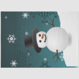 Seda Teal Snowman Winter Scene Papel para Tecidos de Na