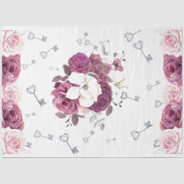 Seda Teclas Prateadas e Papel Tecido Floral de Casament