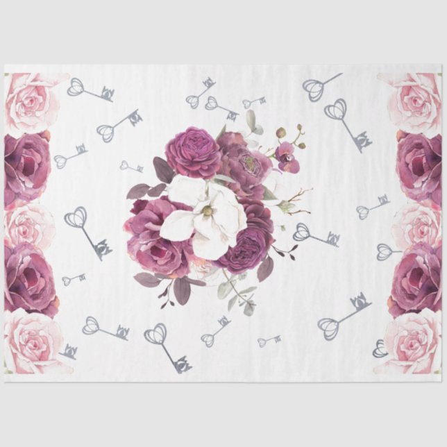 Seda Teclas Prateadas e Papel Tecido Floral de Casament (Frente )