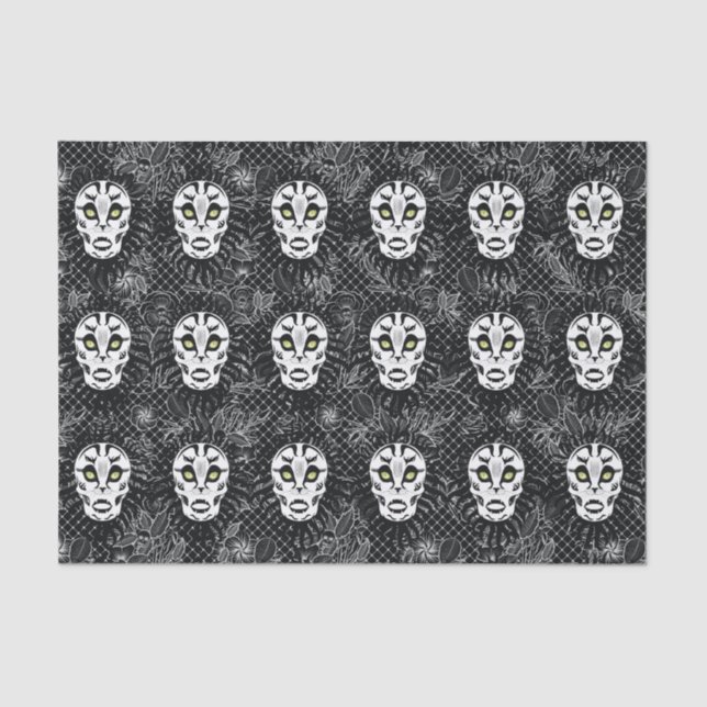 Seda Tema do crânio do gato - Papel de tecido desenhado (Frente )