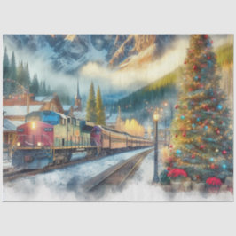 Seda Trem em Aquarela e Papel Tecido de Árvore de Natal