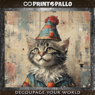 Seda Um gatinho palhaço em desenho de papel vintage -