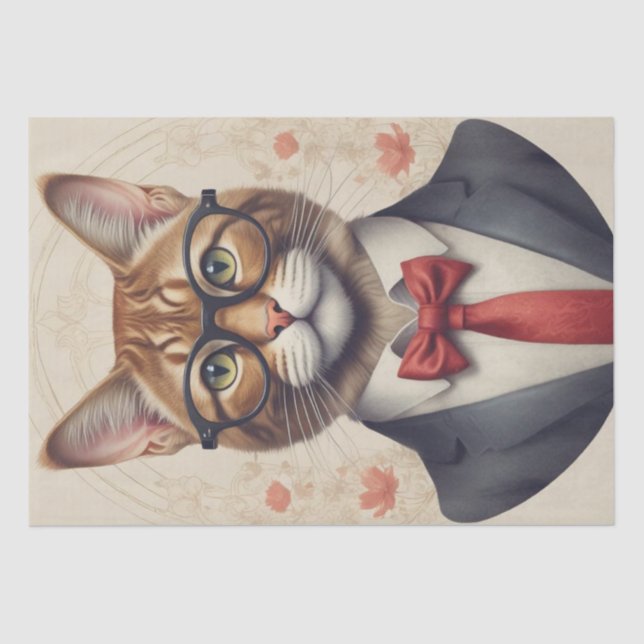 Seda Um Gato em Óculos Papel de Decoupage (Frente )