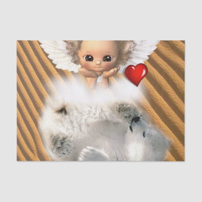 Seda Urso Polar Anjo de Papel Tecido (Frente )