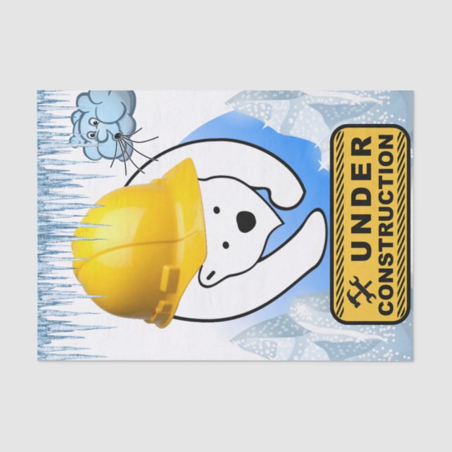 Seda Urso Polar De Papel Tecido Sob Nuvens De Construçã (Frente )