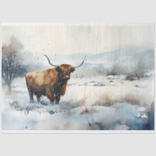 Seda Vaca Highland em Papel de Decoupage na Neve 2