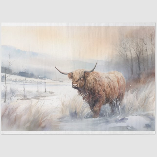 Seda Vaca Highland no Papel de Decoupage da Neve 3 (Frente )